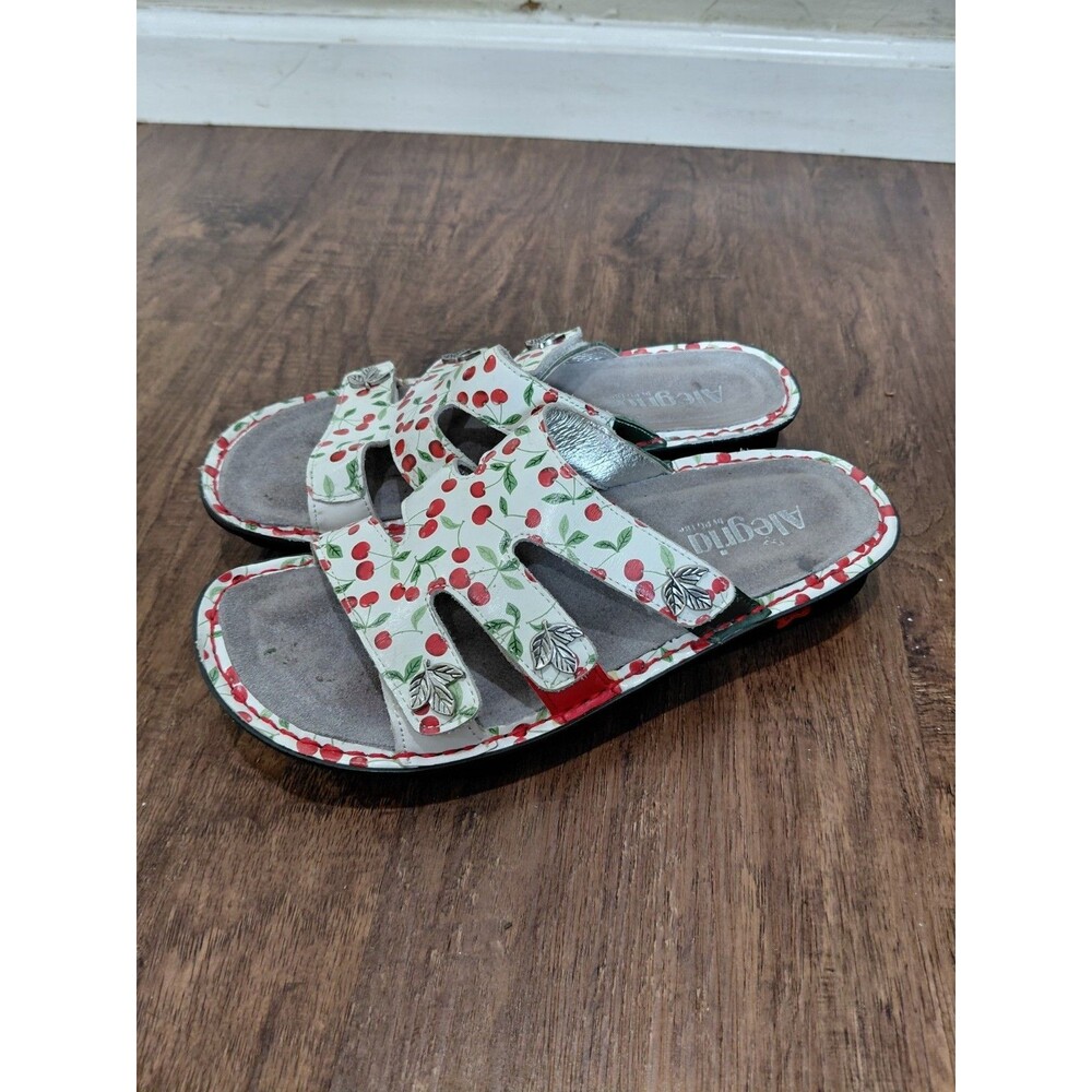 Alegria VEN-258 Strap Sandals Womens Size 39 Leather White Red Cherry